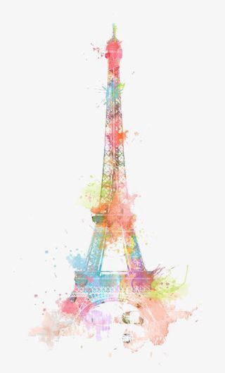 彩色水墨埃菲尔铁塔免抠