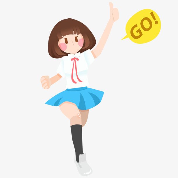 手绘卡通跑步女孩免抠