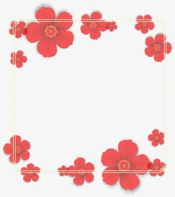 红色美丽花朵框架免抠