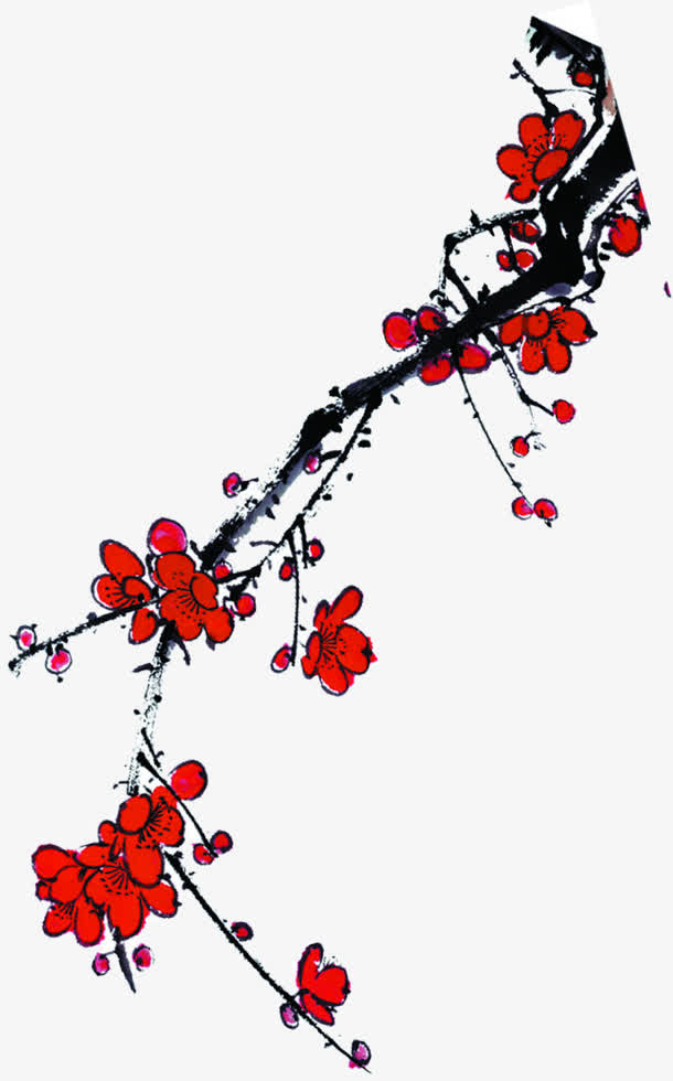 红色梅花手绘装饰免抠