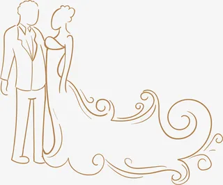 黑色线条新郎新娘免抠