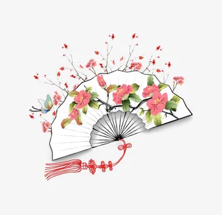 中国风花朵扇子素材免抠