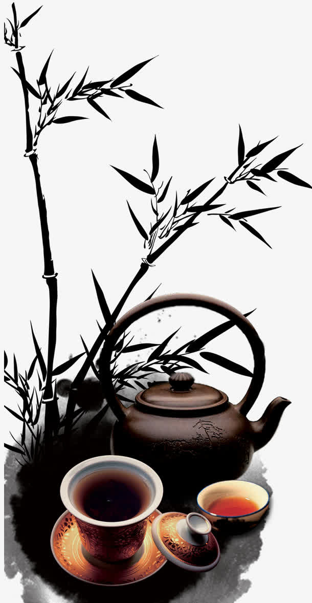 中国风古风茶文化竹子水墨免抠