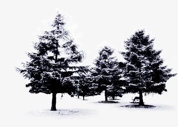 蓝色高清冬季大树雪花免抠