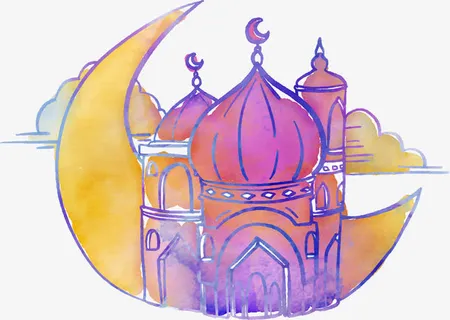 水彩月亮上的宫殿免抠