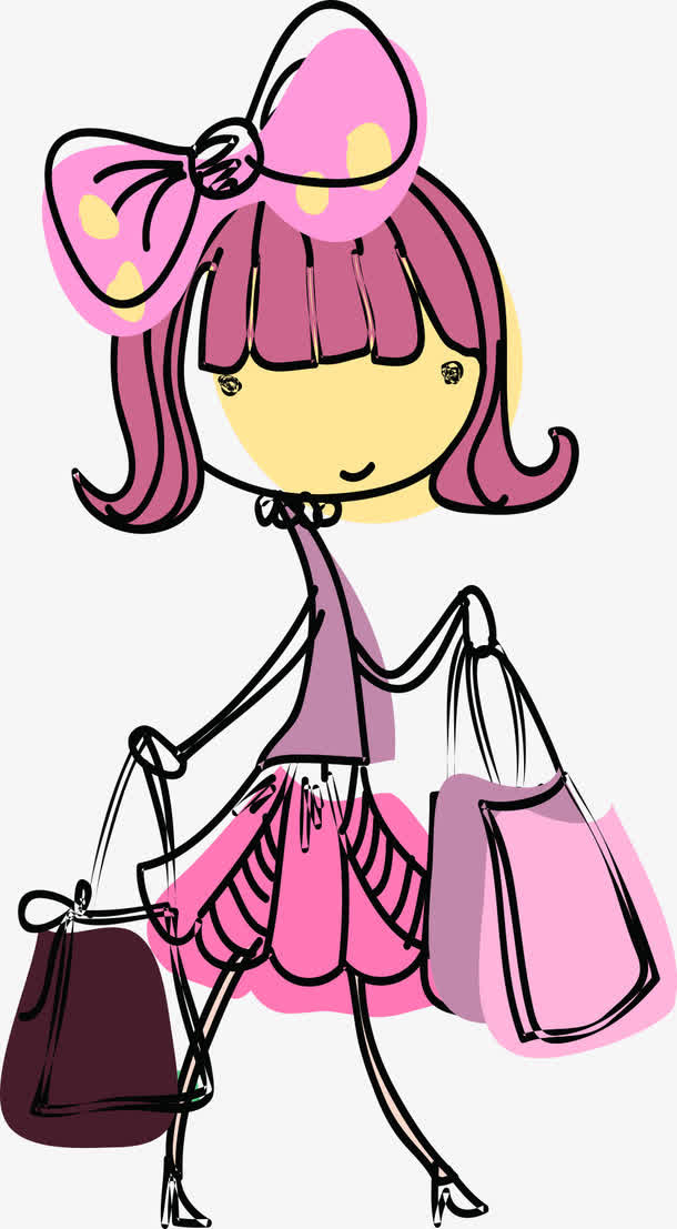 卡通购物小女孩免抠