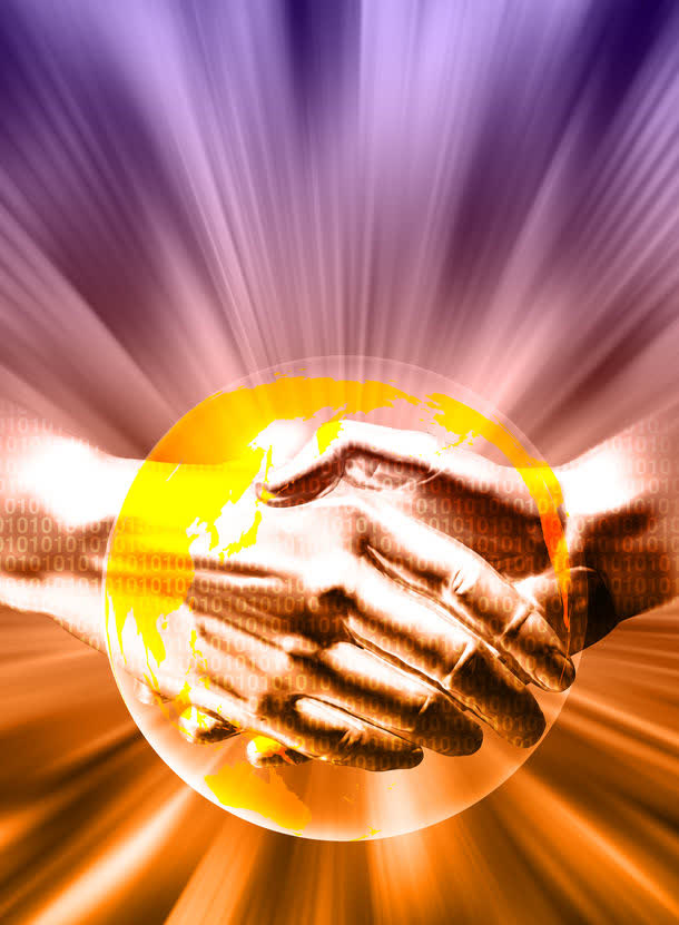 握手与地球数字科技背景高清