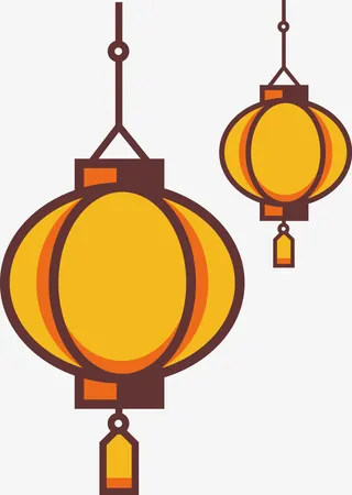 手绘黄色灯笼免抠