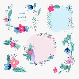 彩色花卉花边矢量素材免抠