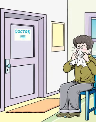 医生诊所排队看诊插画免抠