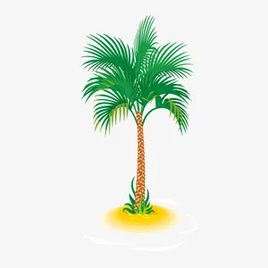 红色土地棕色树干绿色椰棕叶免抠