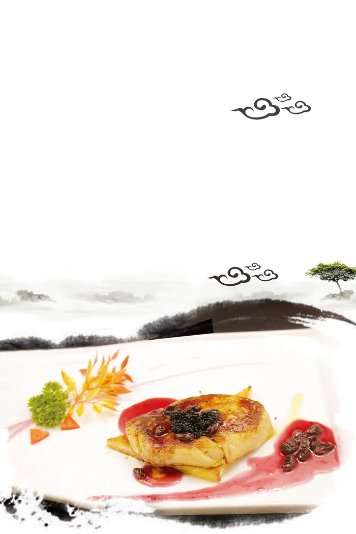 香煎法式鹅肝美食海报背景模板高清