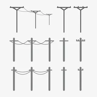 手绘扁平化电线杆免抠