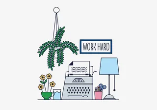 小清新简约手绘开始工作办公室免抠