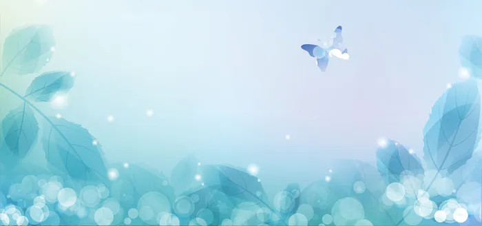 青色梦幻树叶蝴蝶背景高清