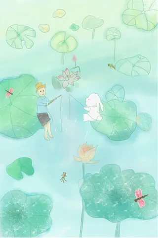 荷花荷叶夏天手绘免抠背景卡通/手绘元素