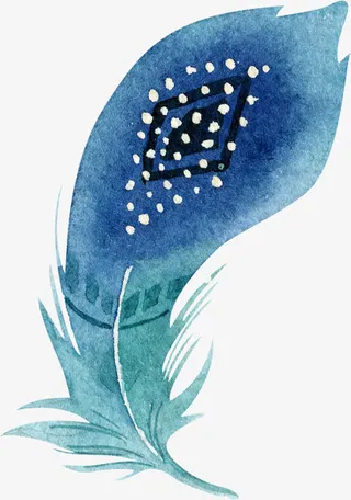蓝色手绘的羽毛免抠