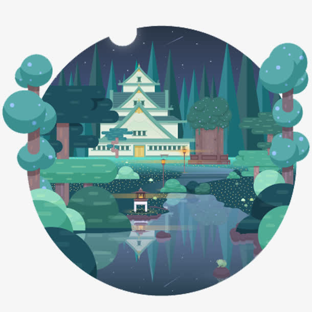 卡通夜幕下的城堡素材免抠