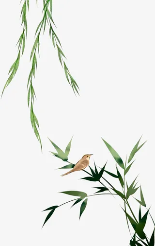 春日嫩柳下小鸟免抠