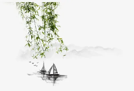 中国风柳条帆船免抠