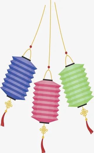 三个彩色的灯笼免抠