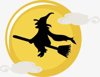 万圣节 女巫 月亮 扫帚免抠