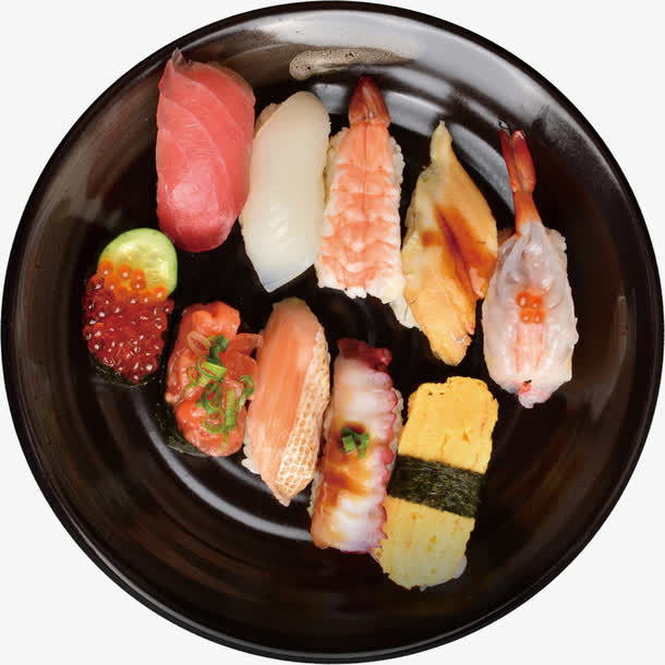 盘子上的美味日本料理免抠