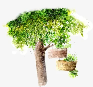 绿色水墨植物大树春天免抠