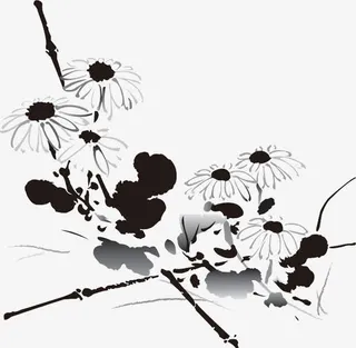 水墨花草免抠