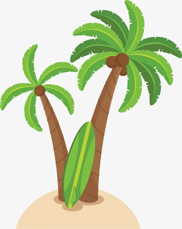 创意水彩沙滩椰子树装饰插画免抠