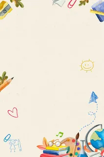 米色卡通开学季幼儿园招生文具童趣背景高清