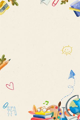 米色卡通开学季幼儿园招生文具童趣背景高清