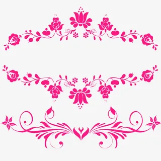 玫红色花朵花纹分栏线免抠