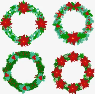 四个节日花环免抠