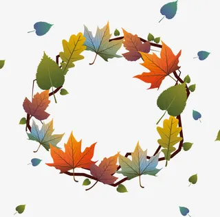 彩色枫叶装饰框免抠