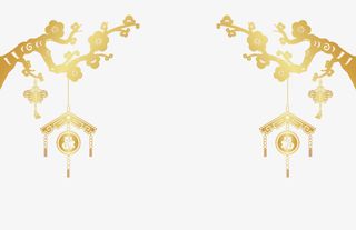 金色梅枝挂福字免抠免抠