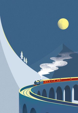 手绘火车交通插画平面广告高清