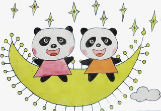 彩绘儿童画可爱的大熊猫图案免抠