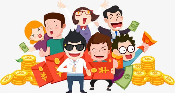 狂欢人物金币手绘免抠