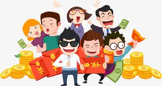 狂欢人物金币手绘免抠