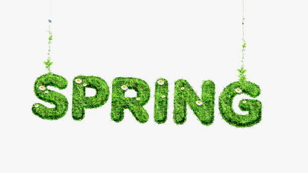 绿色英文spring免抠