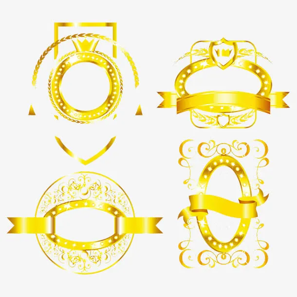 创意金色飘带边框免抠