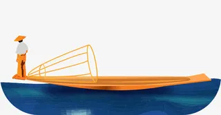 一个正在船上捕鱼的渔夫免抠