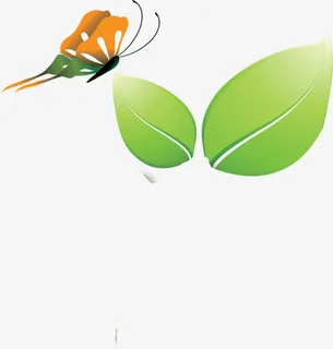 绿色卡通树叶黄色蝴蝶免抠