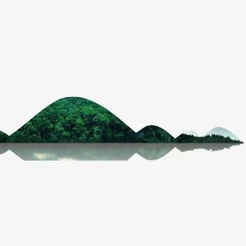 绿色山水倒影免抠