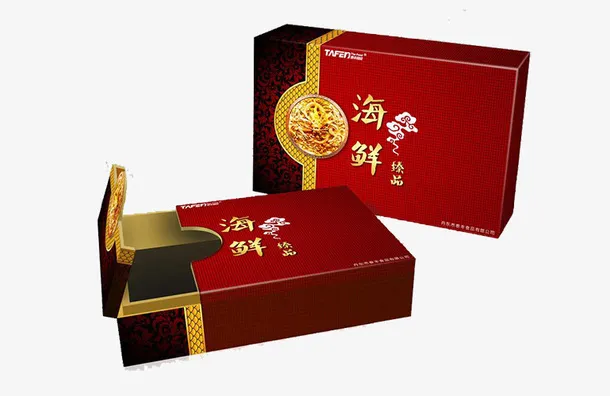 红色精品海鲜礼盒包装免抠