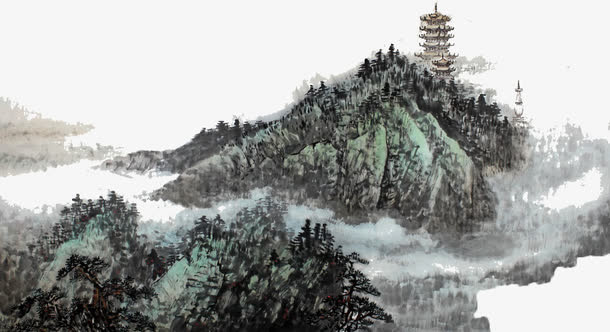 高山绿树间的黄鹤楼免抠