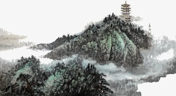 高山绿树间的黄鹤楼免抠