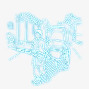 荧光灯人拉车免抠