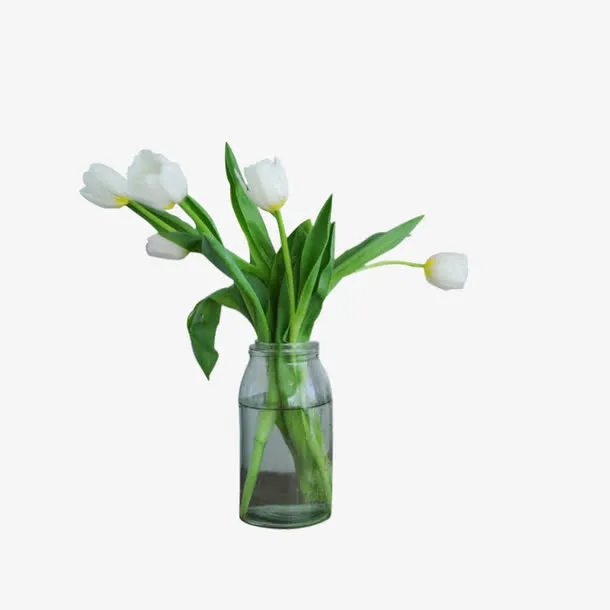 白花绿叶花瓶免抠